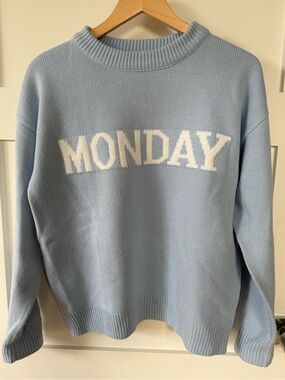 English Factory Days of the Week Blue White Monday sweater Medium